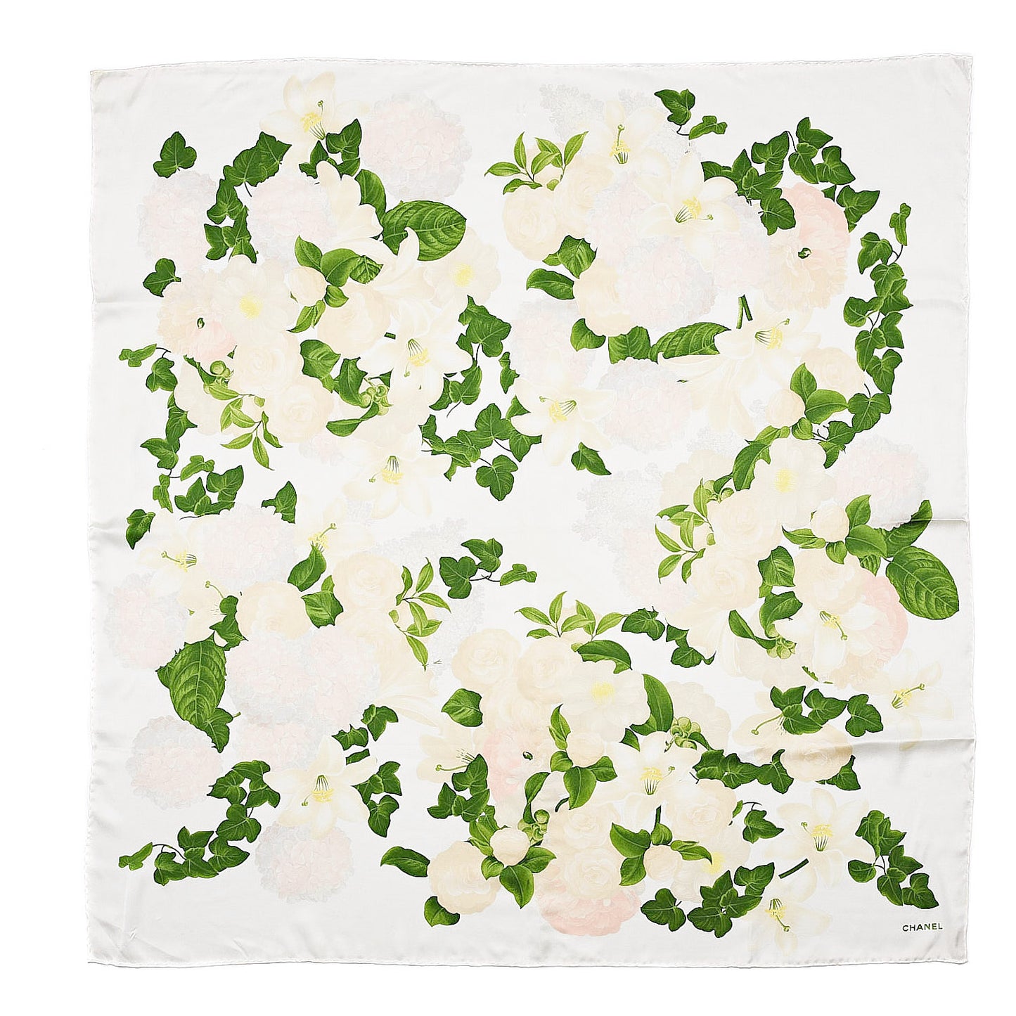 Silk Camellia Flower Square Scarf White