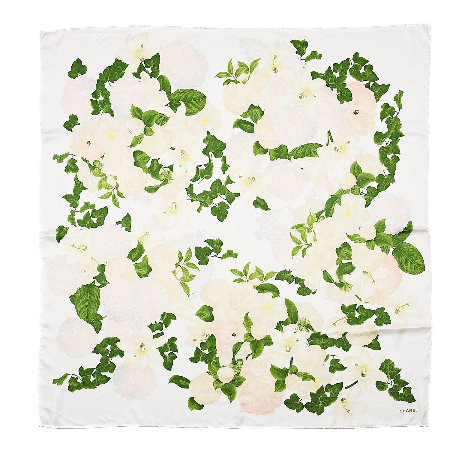 Chanel Silk Camellia Flower Square Scarf White 1 of 4