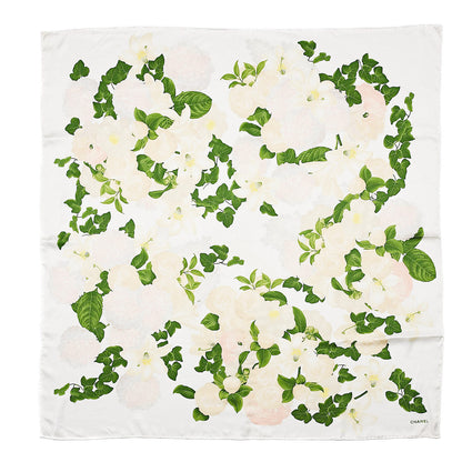 Chanel Silk Camellia Flower Square Scarf White 1 of 4