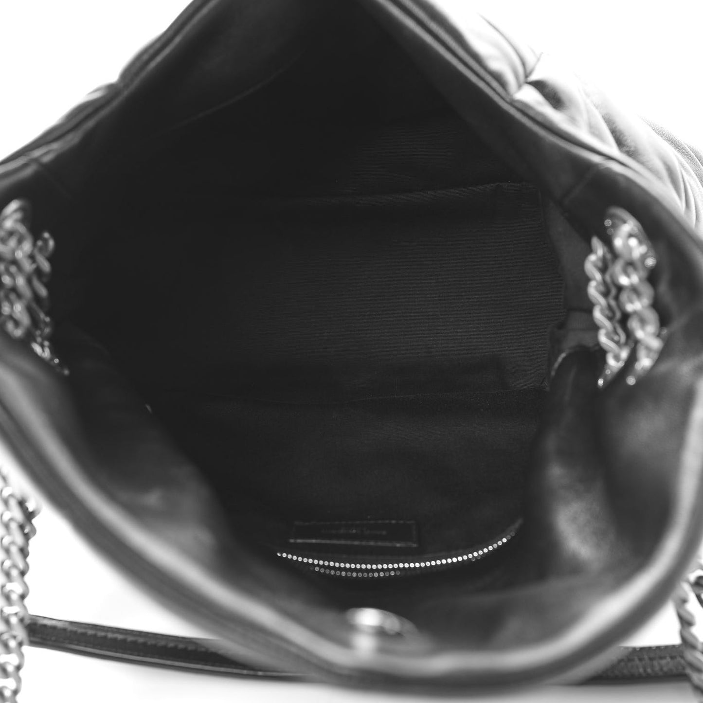 Lambskin Quilted Medium Loulou Puffer Monogram Chain Satchel Black