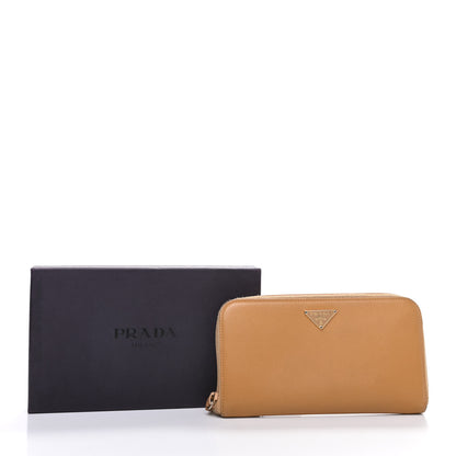 Prada Saffiano Triangle Zip Around Wallet Gold Miele 10 of 10