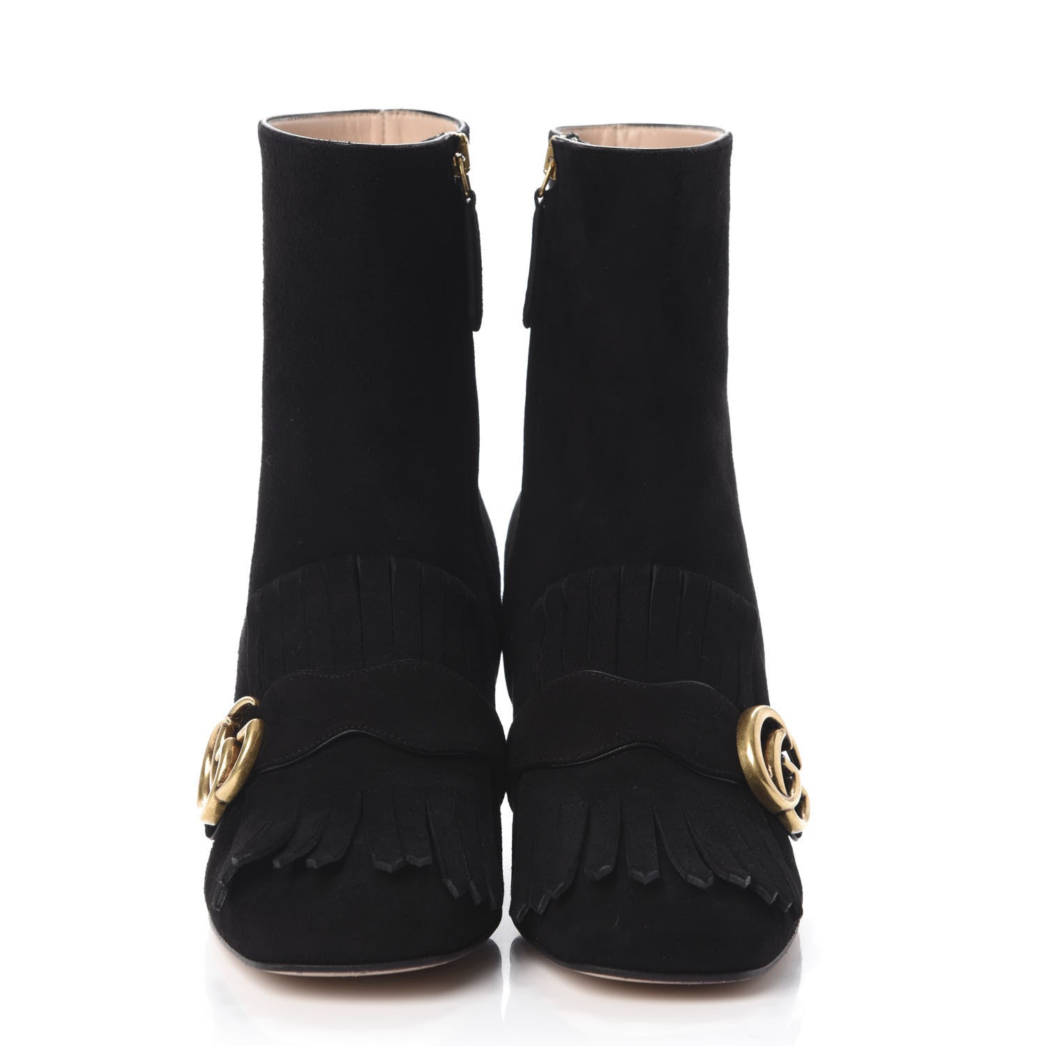 Gucci Kid Scamosciato GG Marmont Fringe 75mm Ankle Boots 37 Black 2 of 7