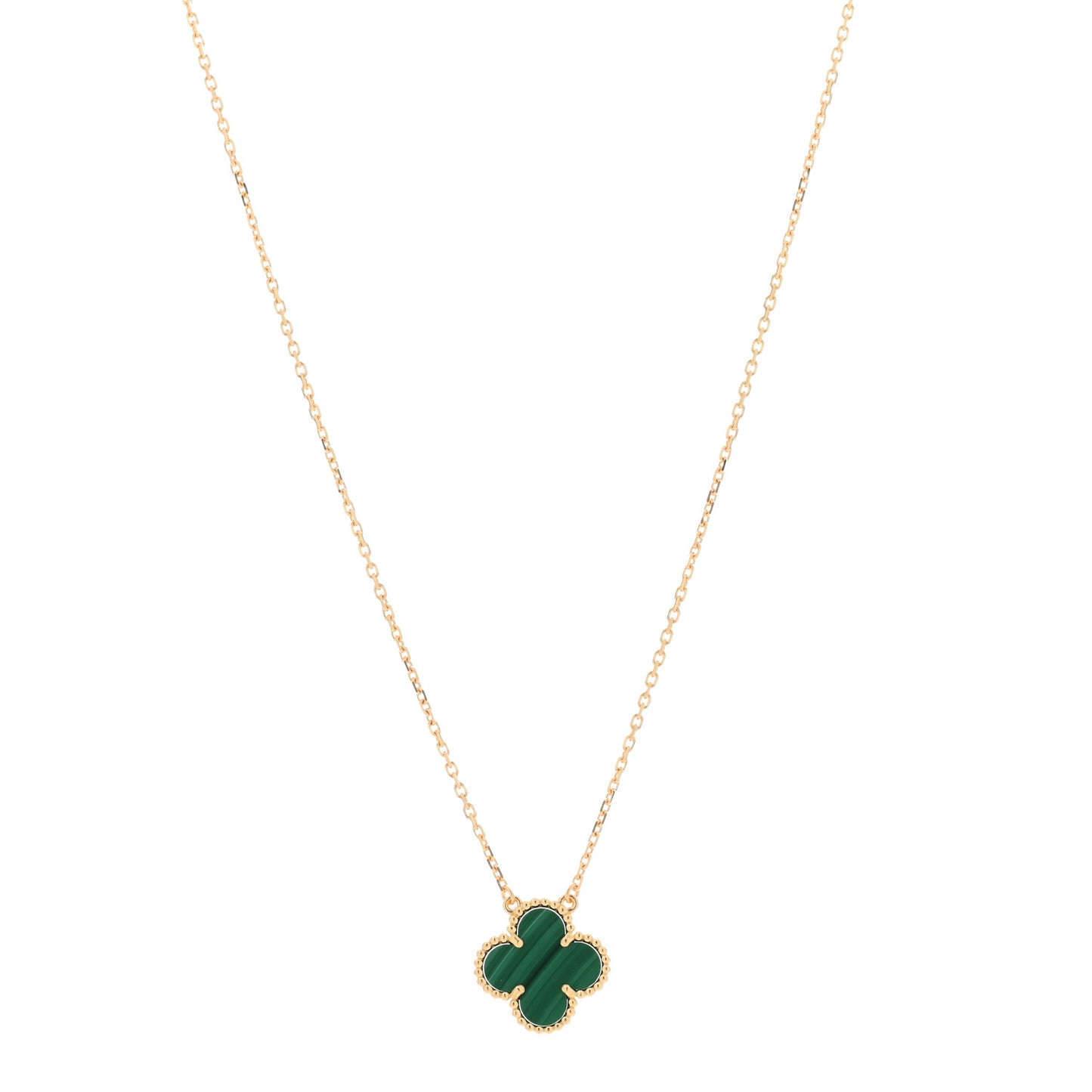 18K Yellow Gold Malachite Vintage Alhambra Pendant Necklace