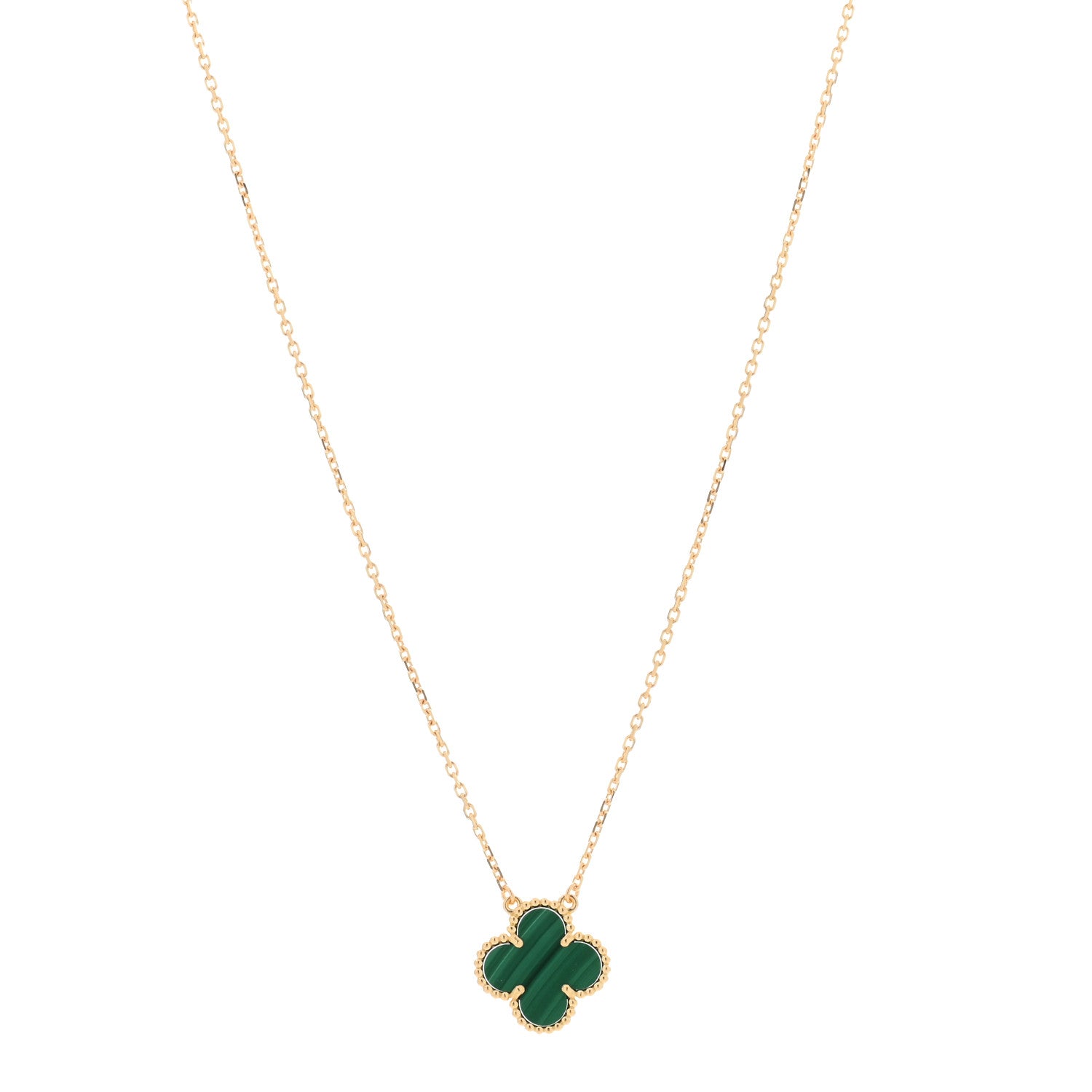Van Cleef & Arpels 18K Yellow Gold Malachite Vintage Alhambra Pendant Necklace 1 of 4