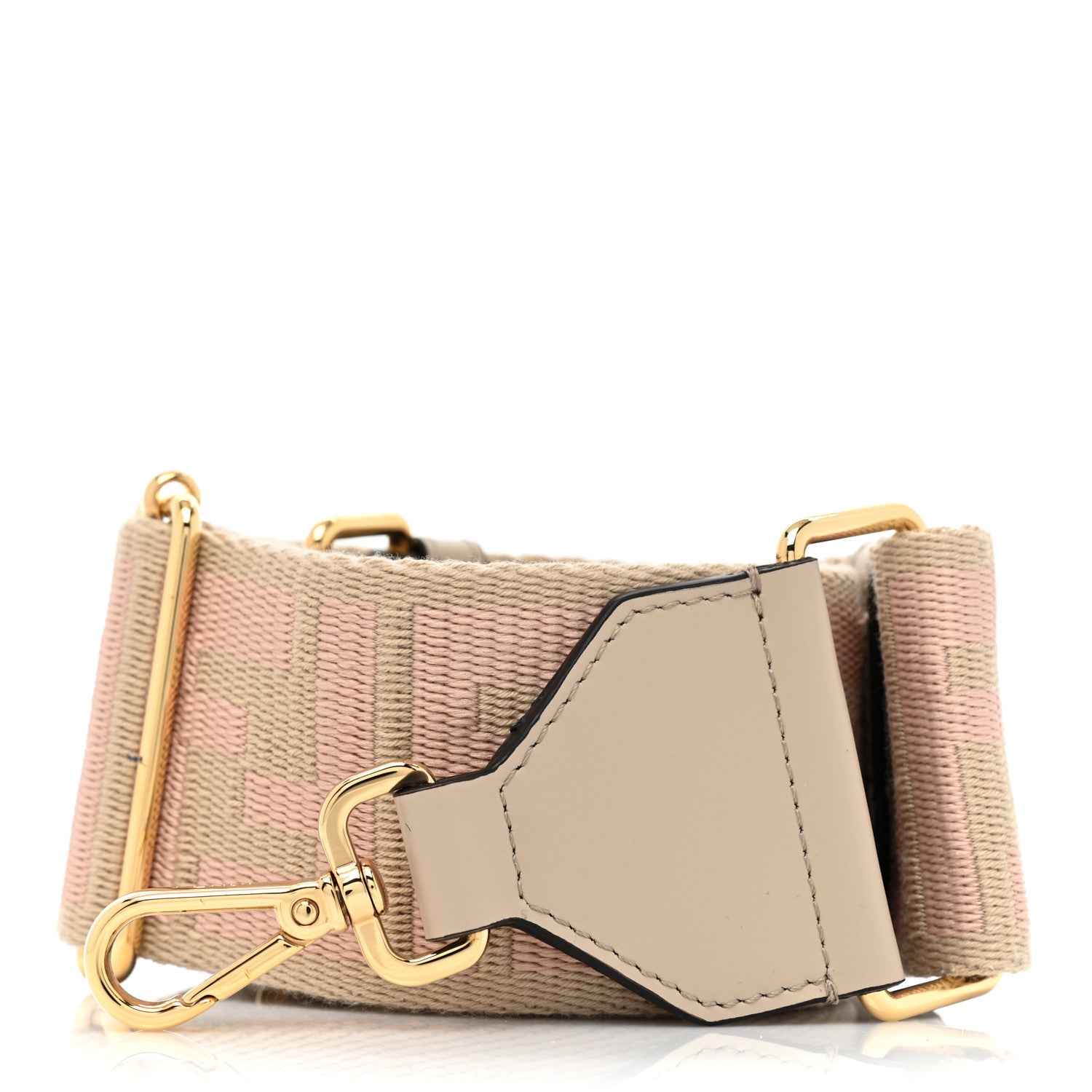 Fendi Jacquard Ribbon Vitello King FF Bi-Color Intreccio Adjustable Strap You Beige Pink 1 of 5