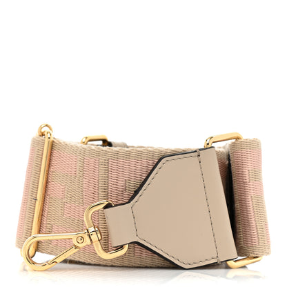 Fendi Jacquard Ribbon Vitello King FF Bi-Color Intreccio Adjustable Strap You Beige Pink 1 of 5