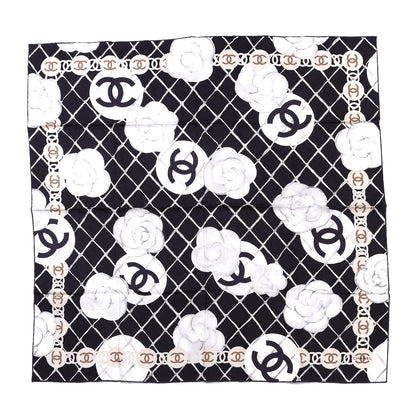 Chanel Silk CC Logo Camellia Scarf White Black 1 of 3