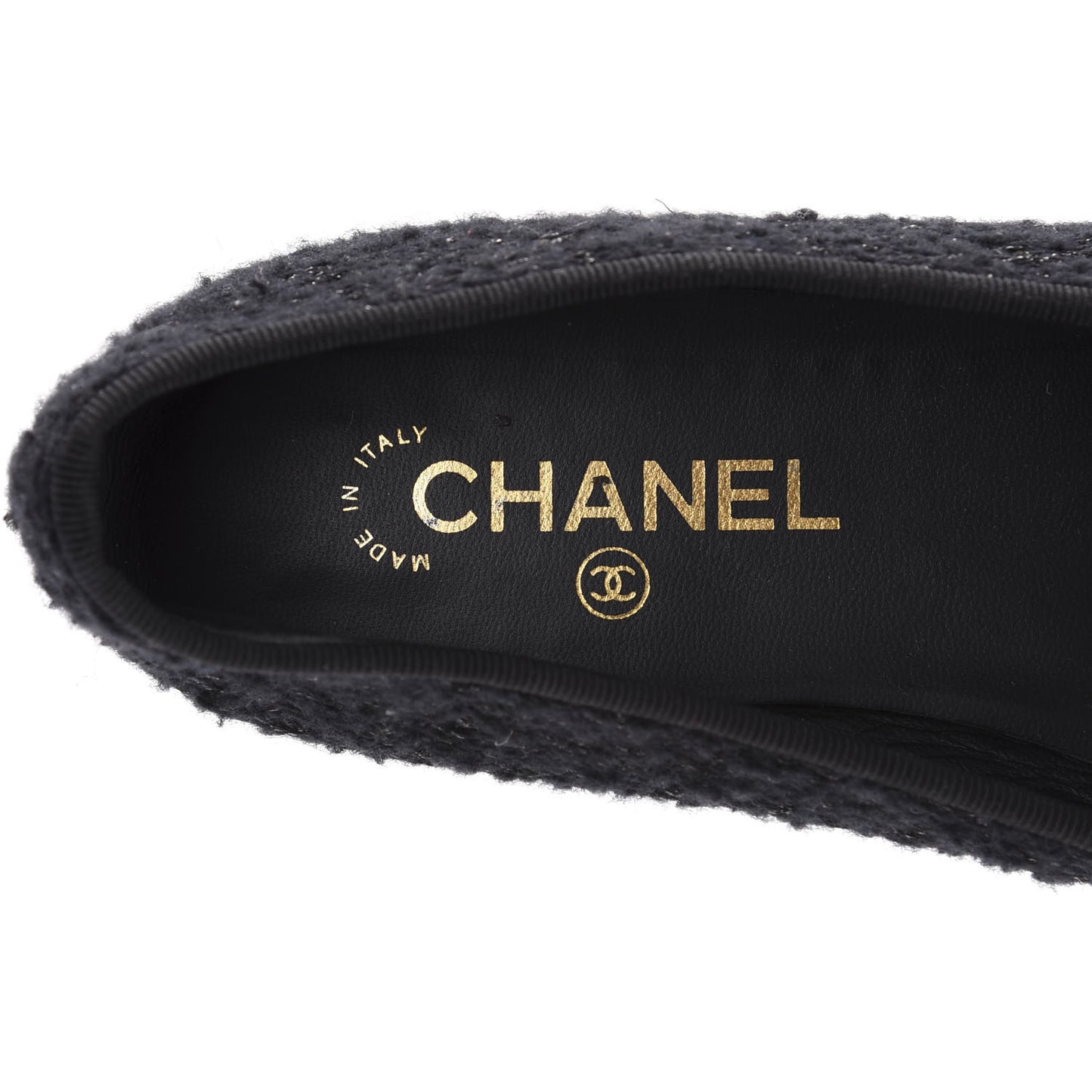 Tweed Patent Calfskin Cap Toe Ballerina Flats 41 Black