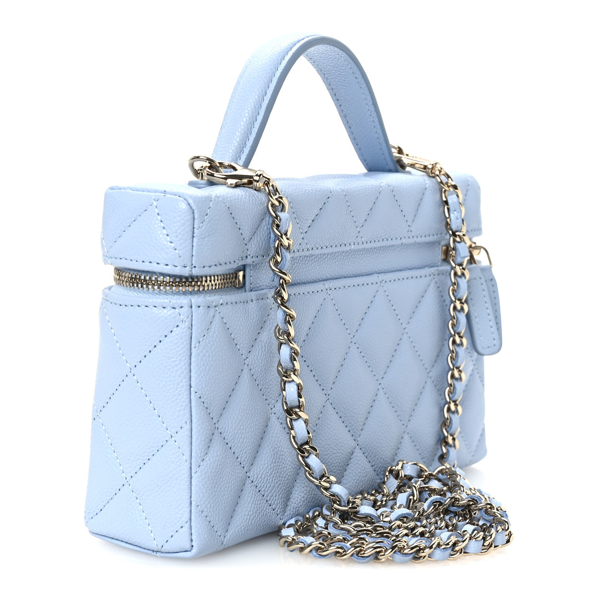 Caviar Quilted Top Handle Slim Vanity With Chain Light Blue
