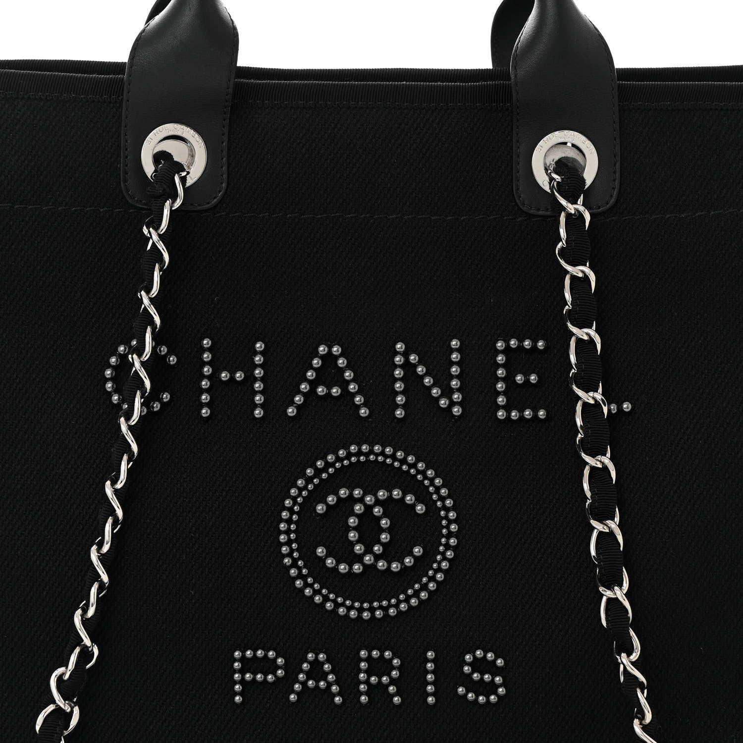 Chanel Canvas Pearl Medium Deauville Tote Black 8 of 10