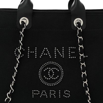 Chanel Canvas Pearl Medium Deauville Tote Black 8 of 10