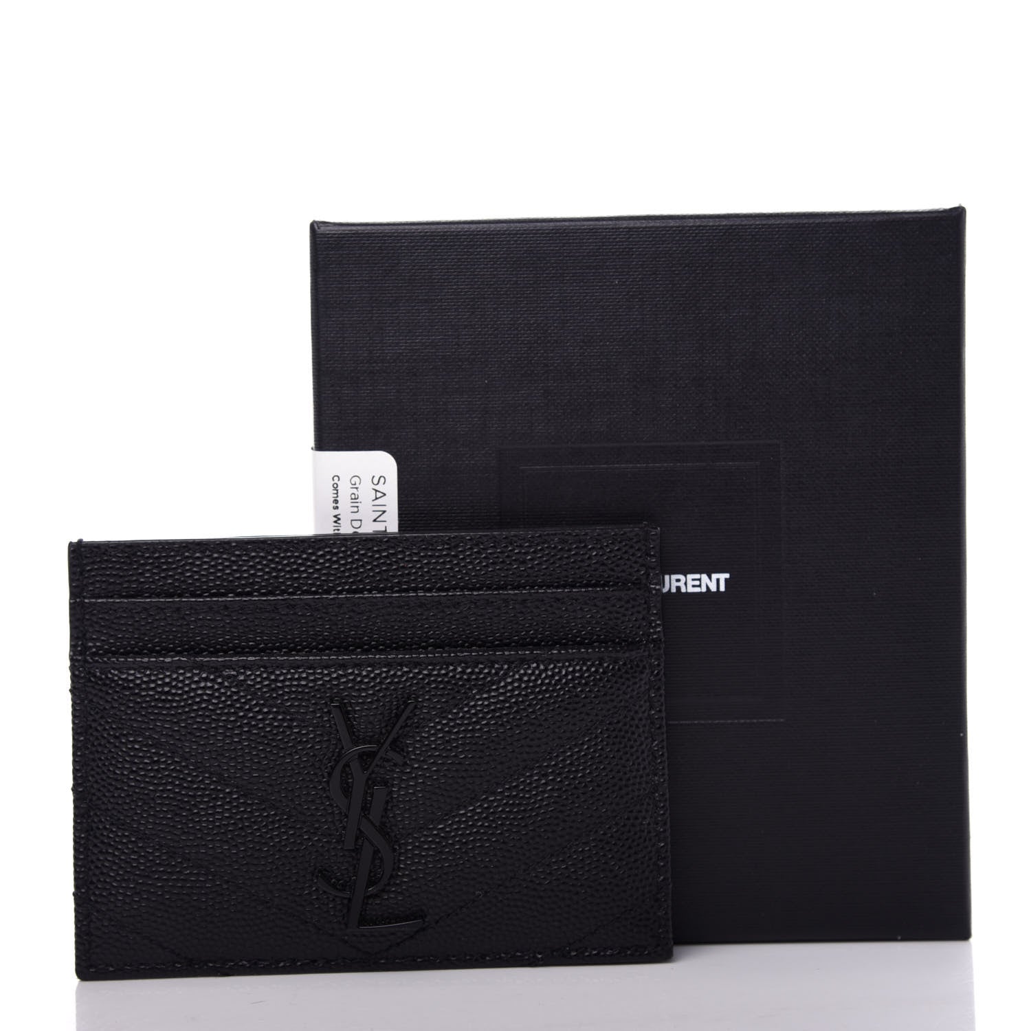 Saint Laurent Grain De Poudre Matelasse Chevron Monogram Credit Card Case Black 8 of 8
