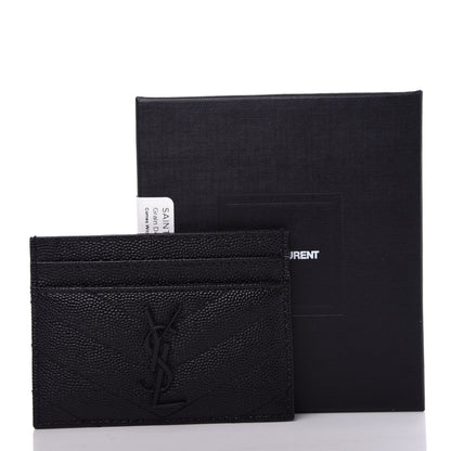 Saint Laurent Grain De Poudre Matelasse Chevron Monogram Credit Card Case Black 8 of 8