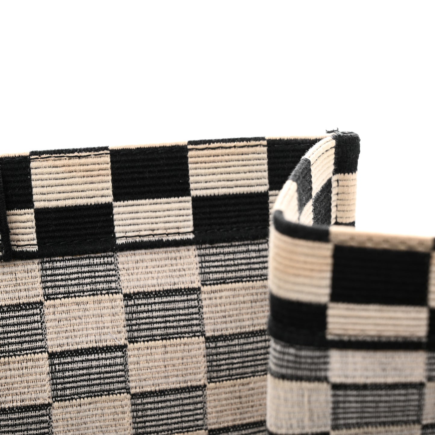 Canvas Embroidered Checkered Book Tote Black White