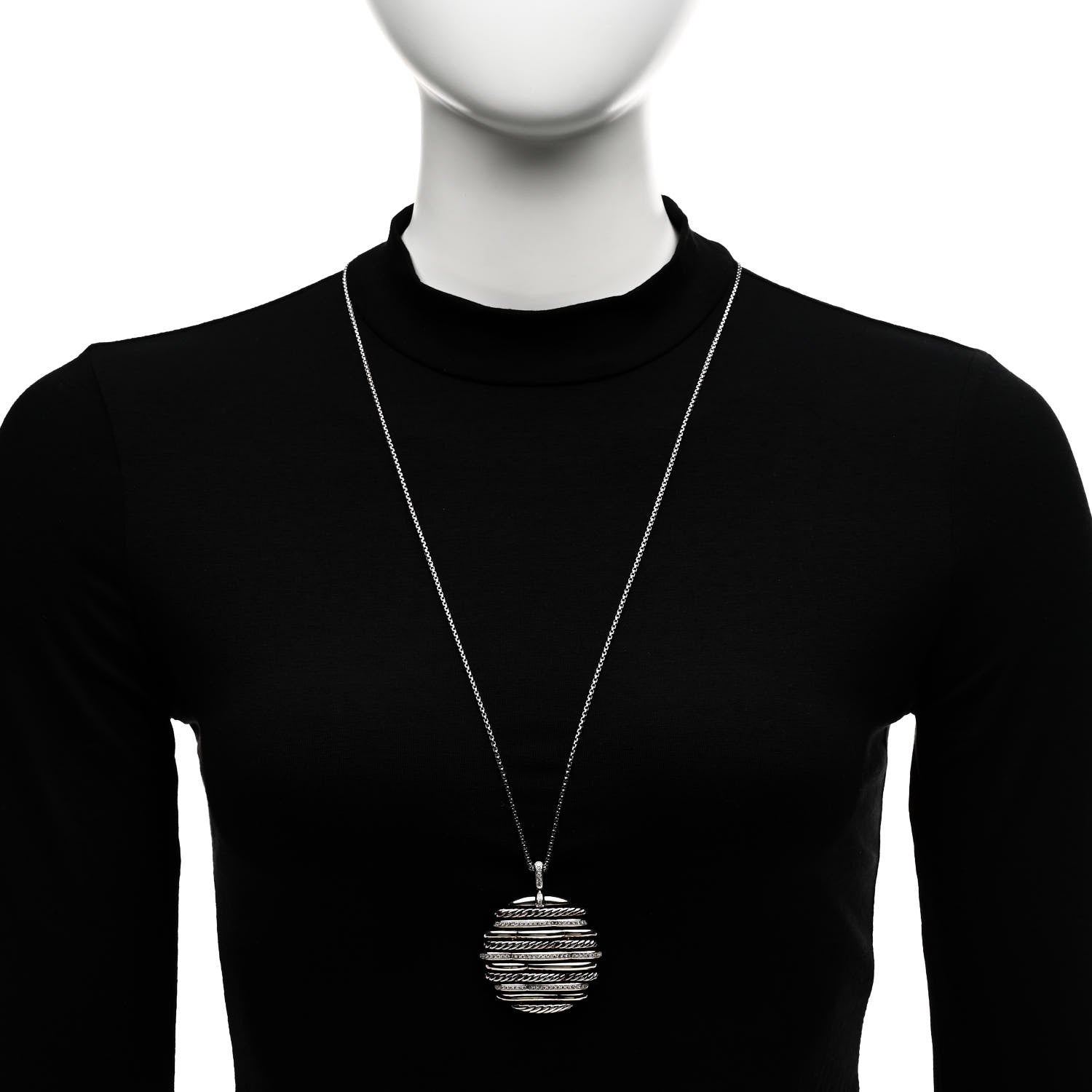 David Yurman Sterling Silver Diamond Tides Pendant Necklace 2 of 5