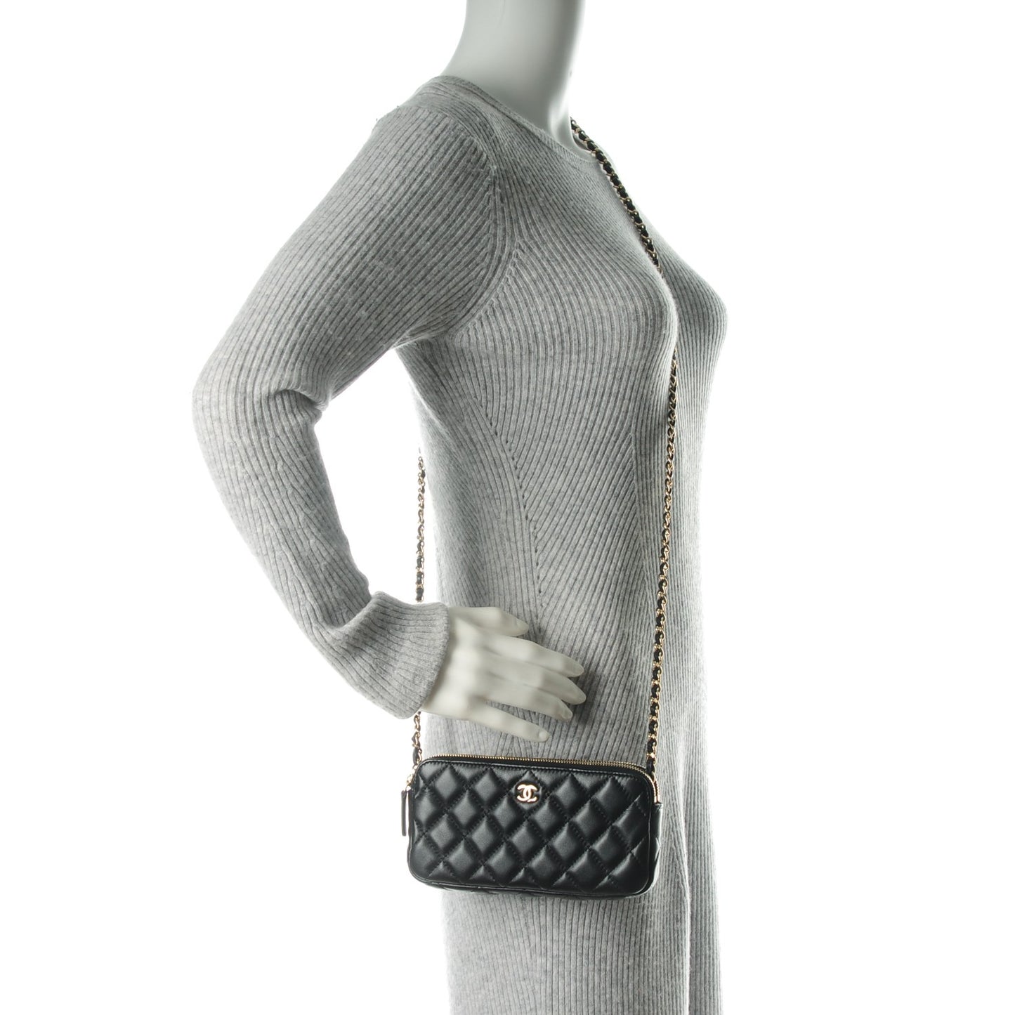 Lambskin Quilted Small Clutch With Chain Black
