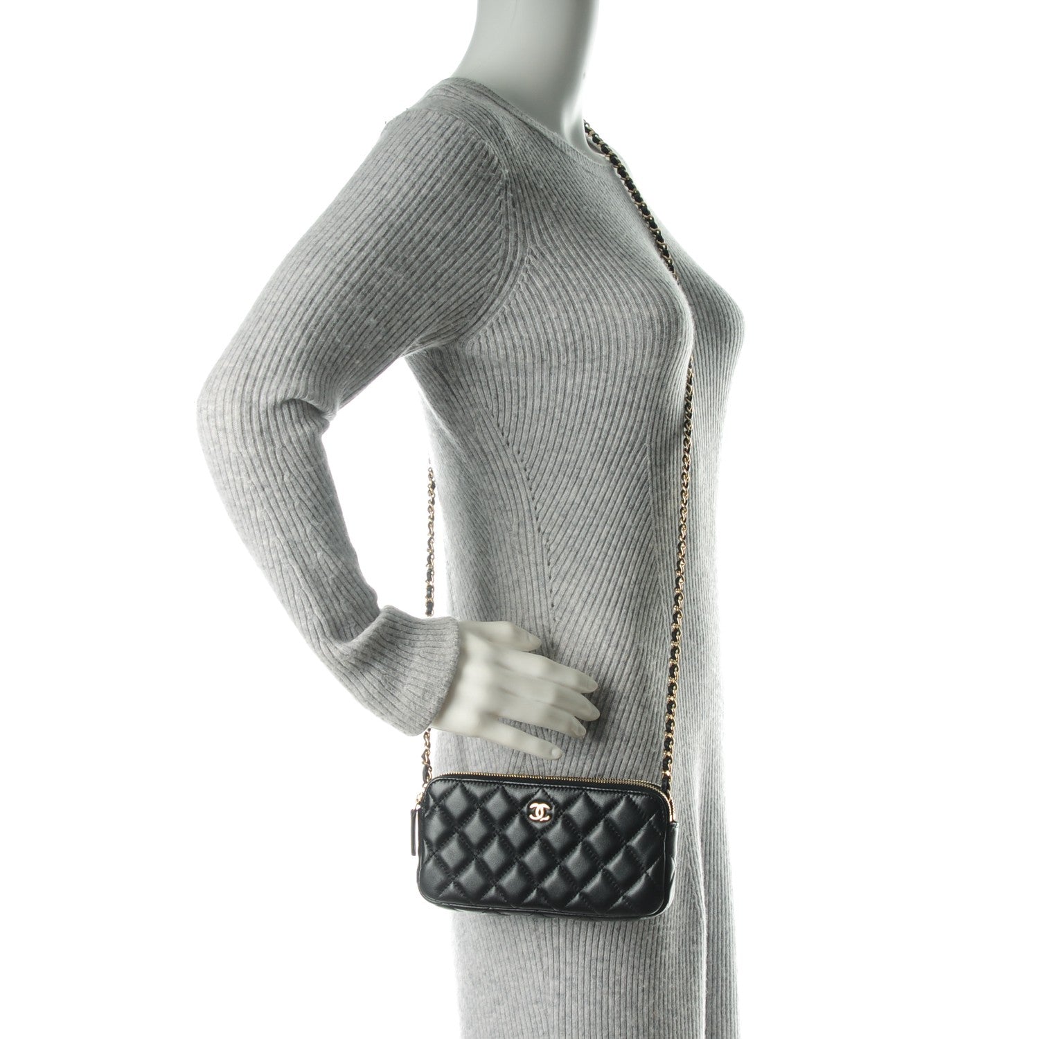 Chanel Lambskin Quilted Small Clutch With Chain Black 2 of 9