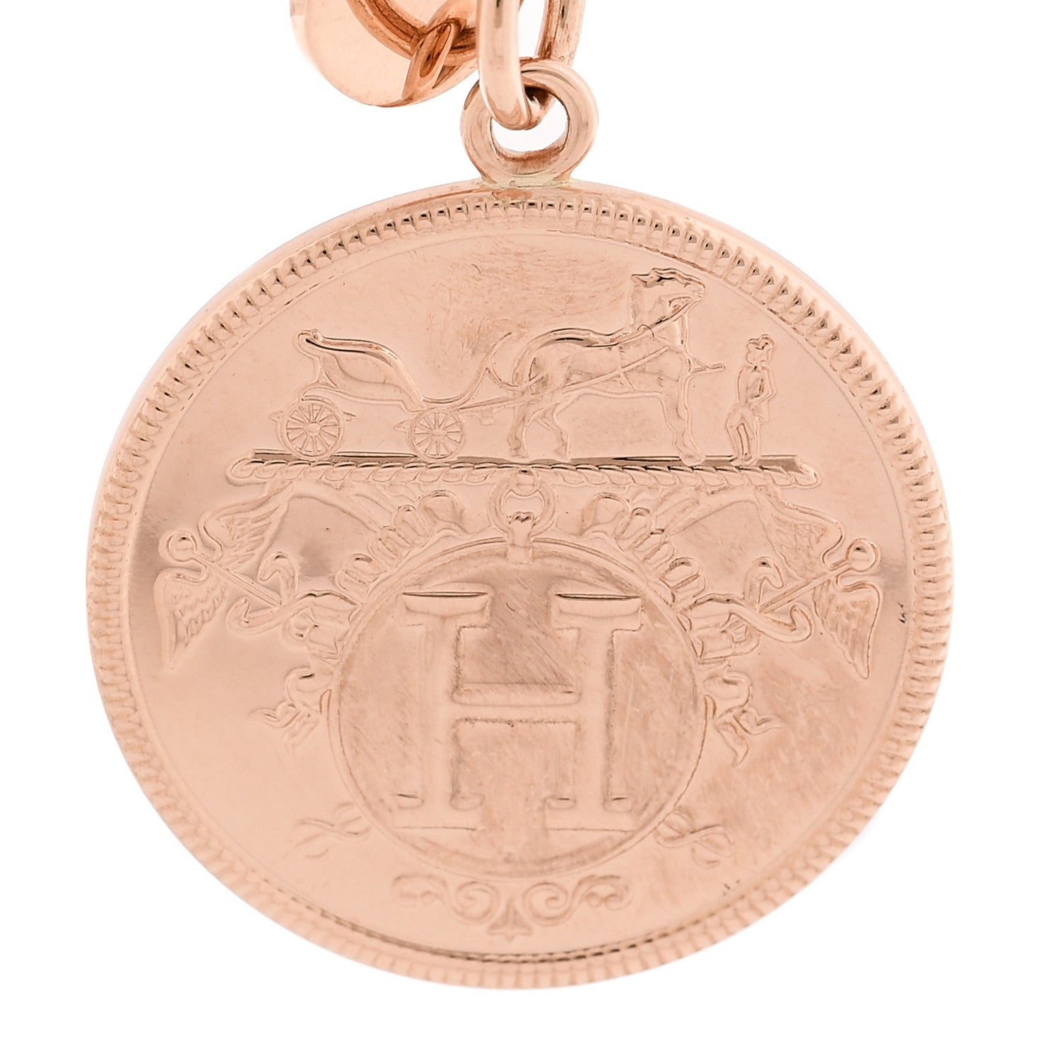 Hermes 18K Rose Gold Diamond MM Ex-Libris Pendant Necklace 4 of 6