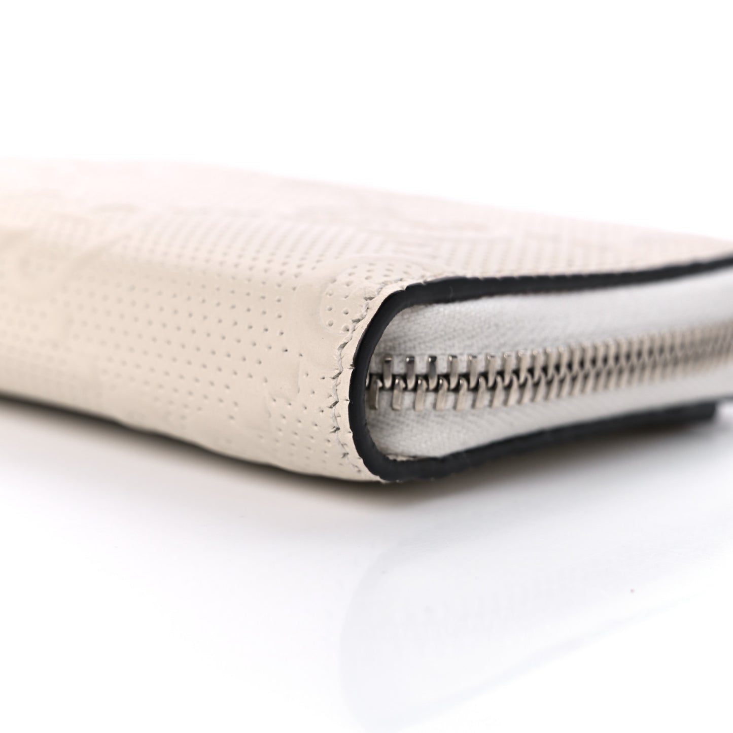 Calfskin GG Tennis Embossed Zip Around Card Case Wallet Mystic White
