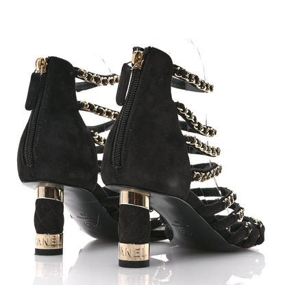 Chanel Kid Suede Chain CC Sandals 38 Black 5 of 9