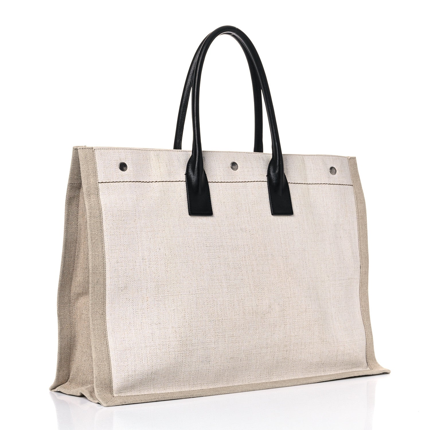 Saint Laurent Linen Calfskin Rive Gauche Tote Optic White 3 of 15