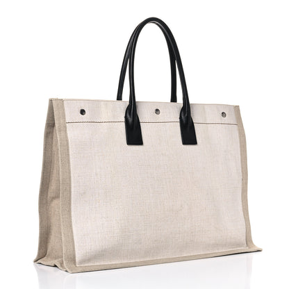 Saint Laurent Linen Calfskin Rive Gauche Tote Optic White 3 of 15