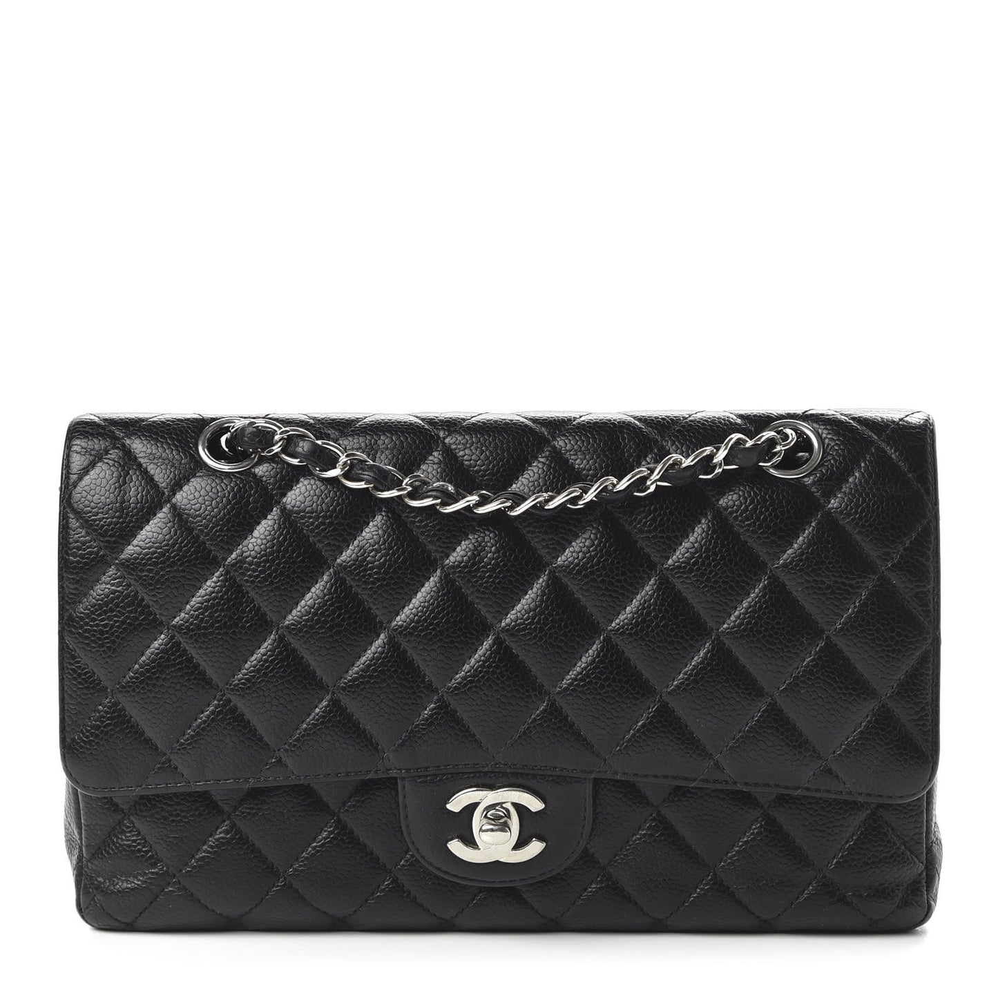 Caviar Quilted Medium Double Flap Black