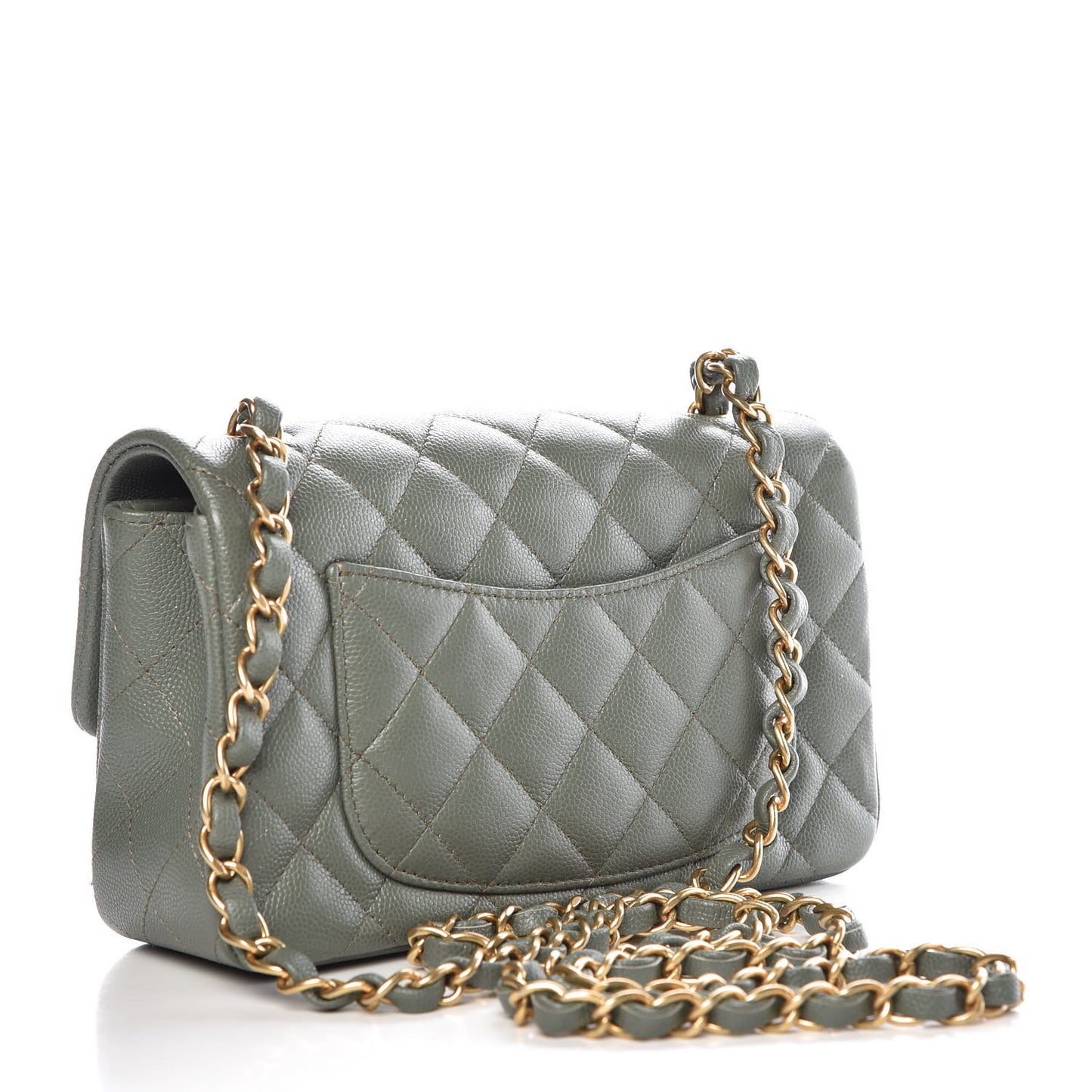 Iridescent Caviar Quilted Mini Rectangular Flap Green