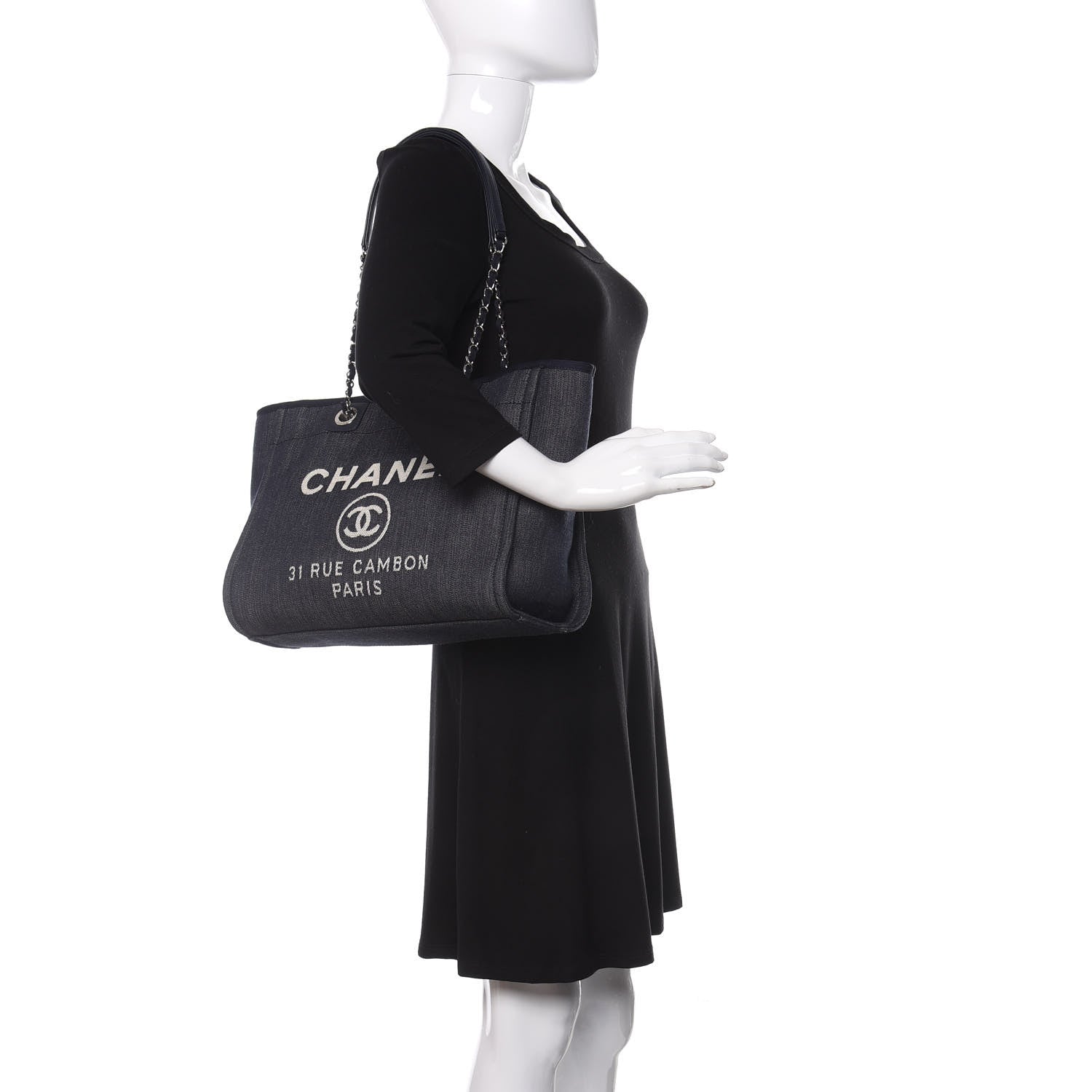 Chanel Denim Small Deauville Tote Dark Blue 2 of 10