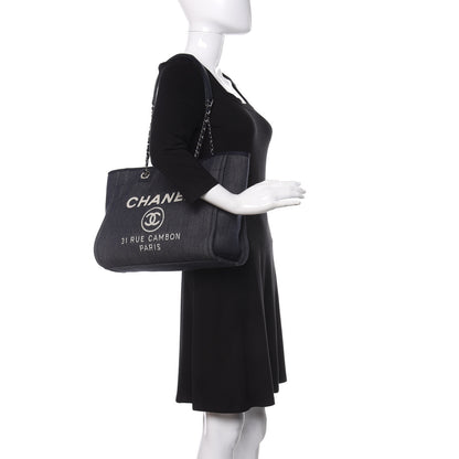 Chanel Denim Small Deauville Tote Dark Blue 2 of 10