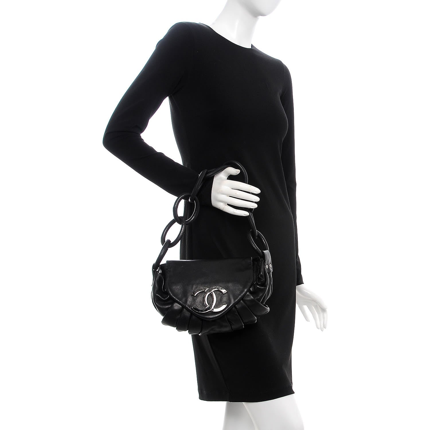 Chanel Lambskin Pleated CC Shoulder Bag Black 2 of 12
