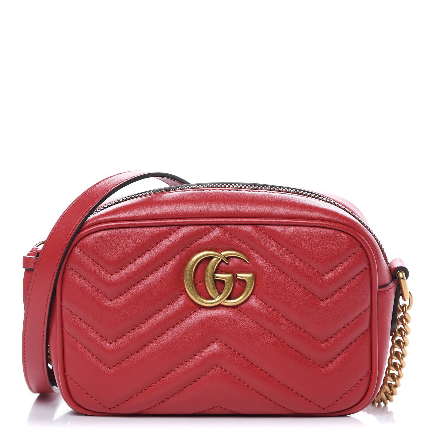 Calfskin Matelasse Mini GG Marmont Chain Shoulder Bag Hibiscus Red
