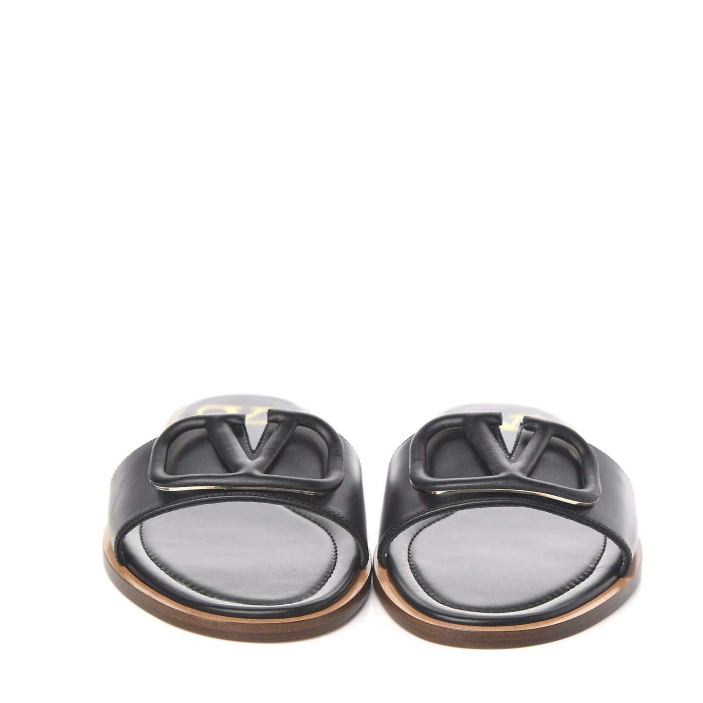 Calfskin Vlogo Flat Slide Sandals 36.5 Black