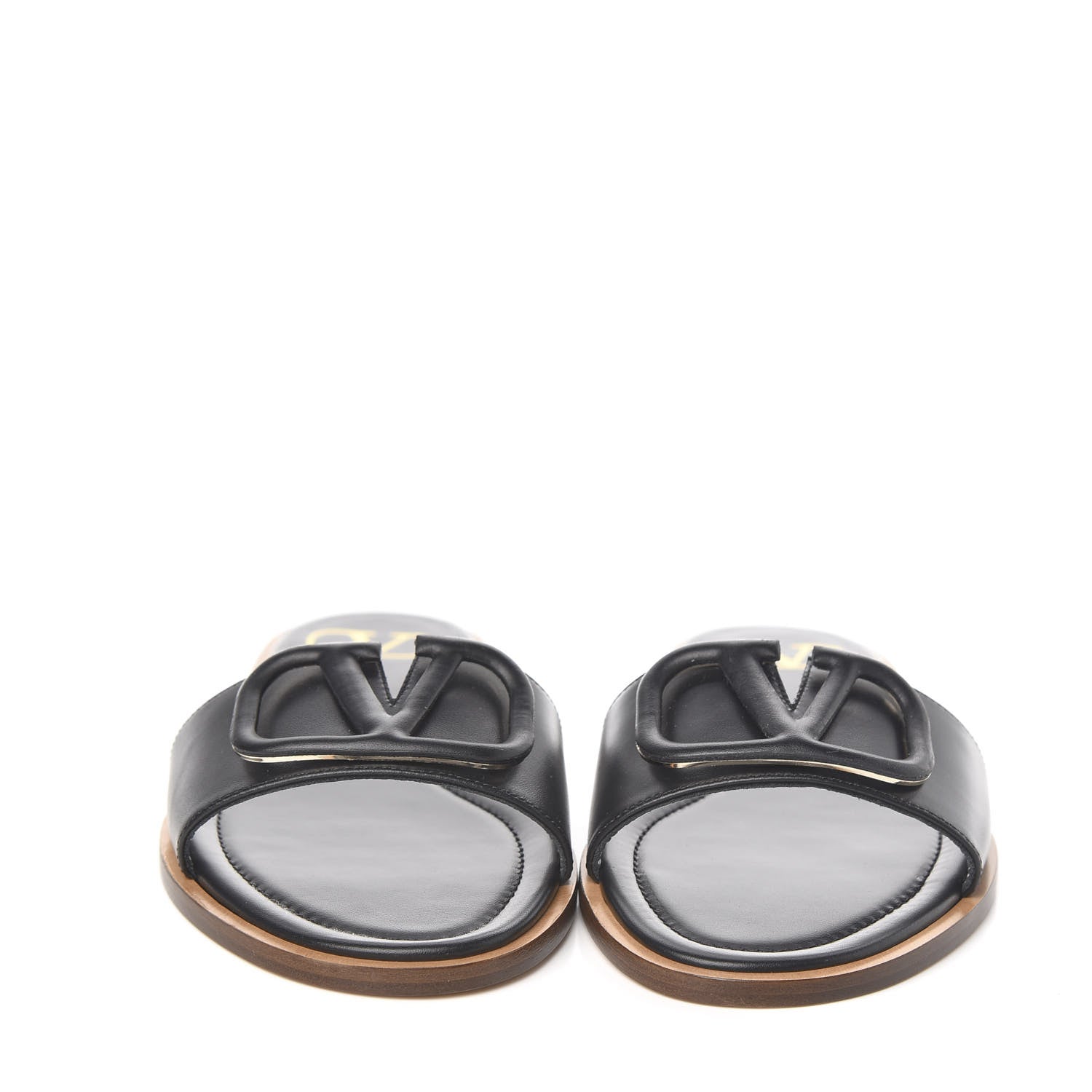 Valentino Garavani Calfskin Vlogo Flat Slide Sandals 36.5 Black 2 of 9