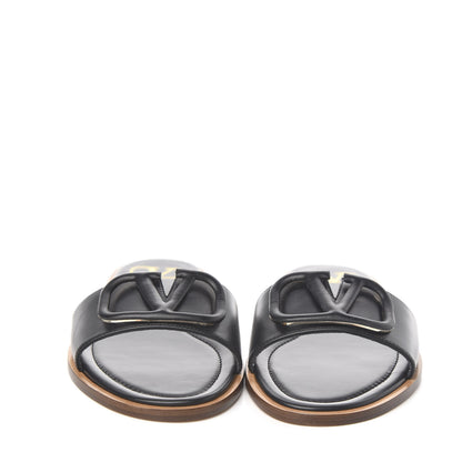 Valentino Garavani Calfskin Vlogo Flat Slide Sandals 36.5 Black 2 of 9