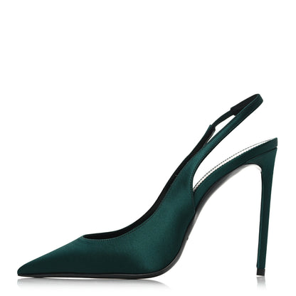 Saint Laurent Crepe Satin Zoe 105 Slingback Pump 37 Dorian Green 1 of 11