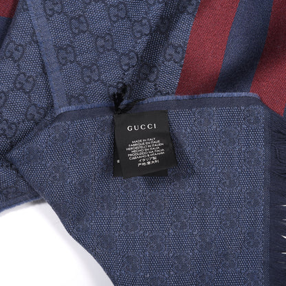Gucci Wool Silk GG Monogram Web Verbier Fringe Scarf Sapphire Bordeaux 2 of 4