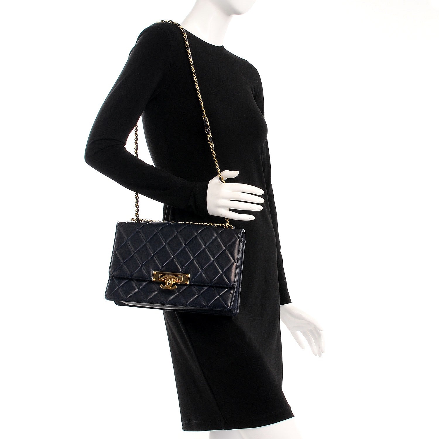Chanel Lambskin Quilted Large Golden Class Flap Navy 3 of 14