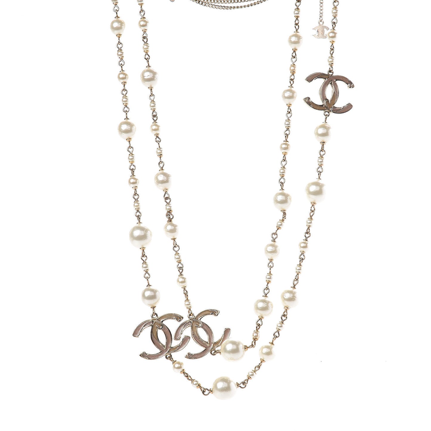 Pearl Enamel CC Long Necklace Gold