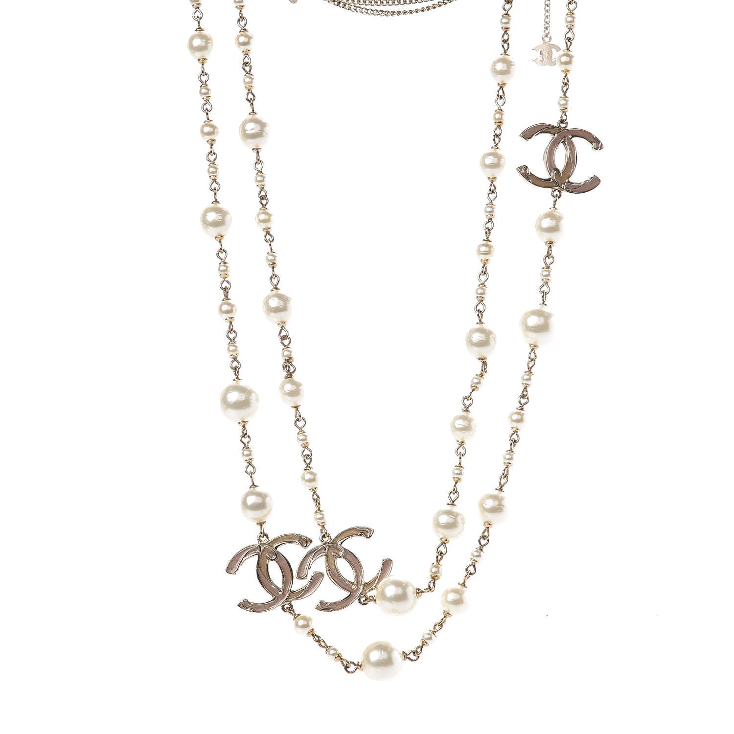 Chanel Pearl Enamel CC Long Necklace Gold 1 of 7