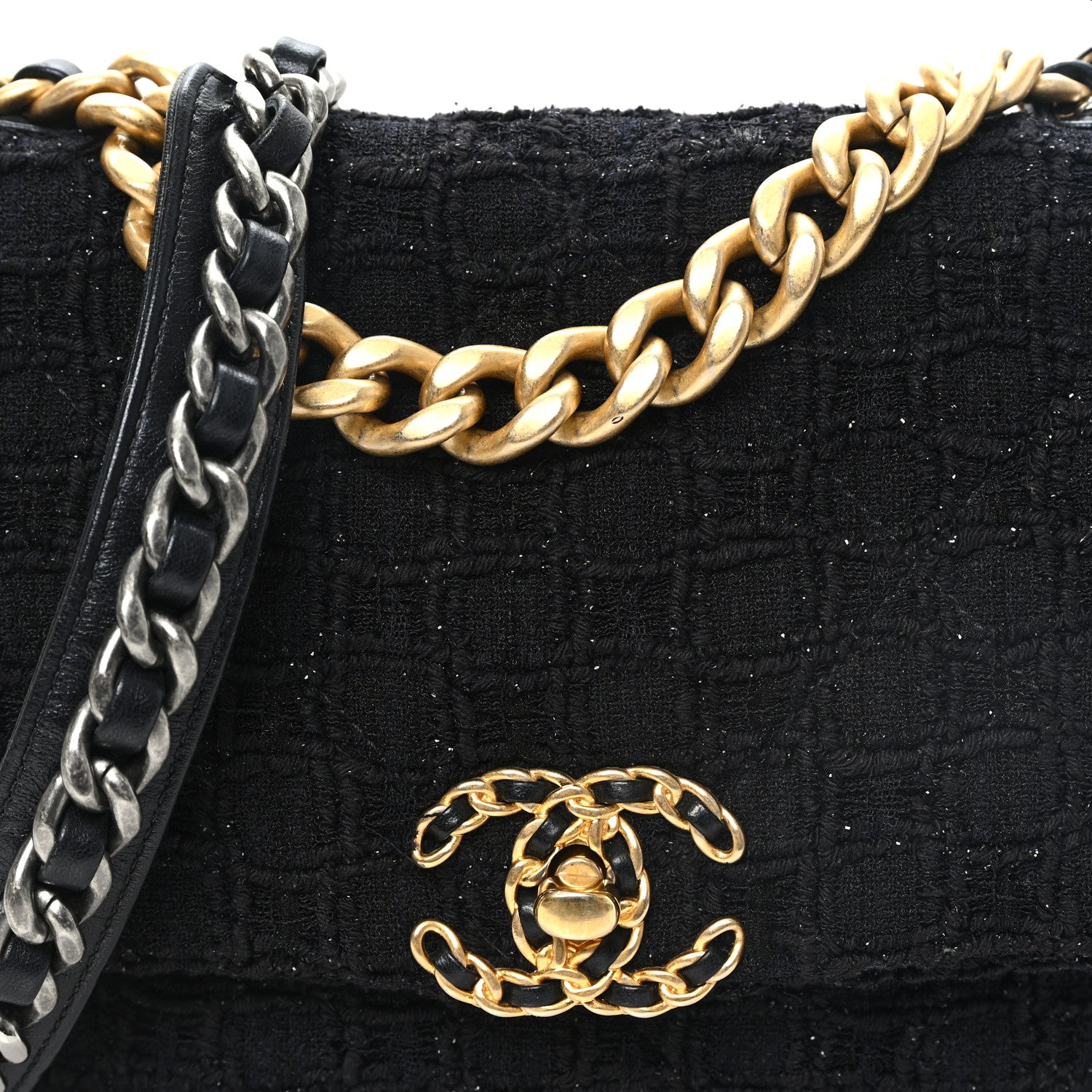 Chanel Tweed Quilted Medium Chanel 19 Flap Black Black 8 of 11