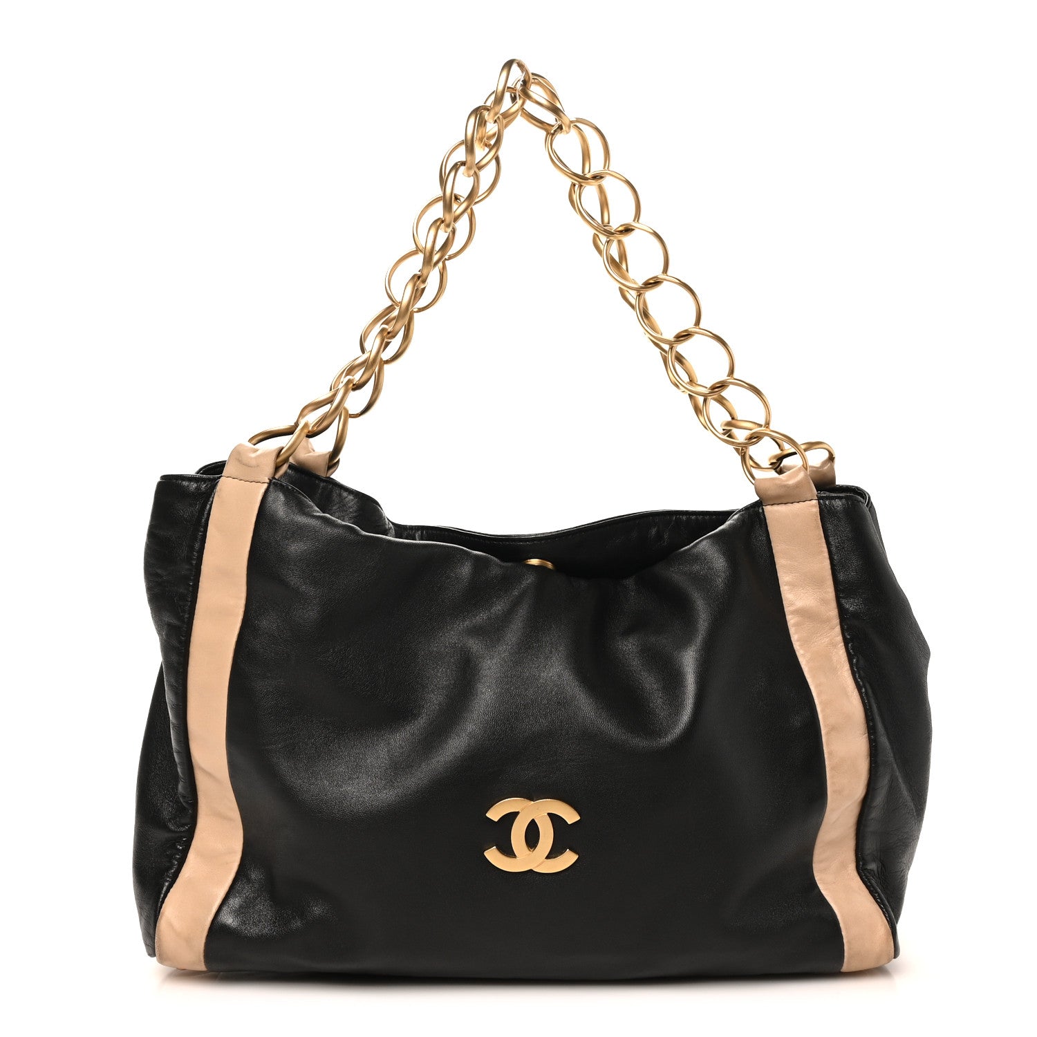 Chanel Lambskin Small Olsen Shoulder Bag Black Beige 1 of 9