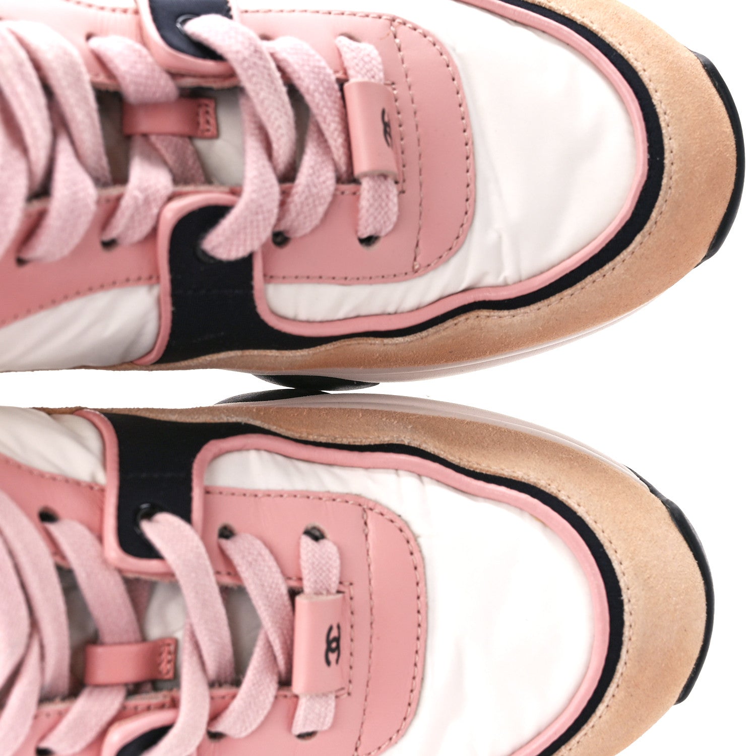 Chanel Nylon Lambskin Suede Calfskin CC Sneakers 38 Pink White Black 11 of 11