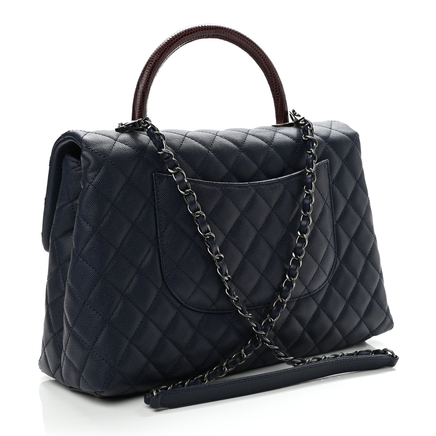 Caviar Lizard Quilted Medium Coco Handle Flap Navy