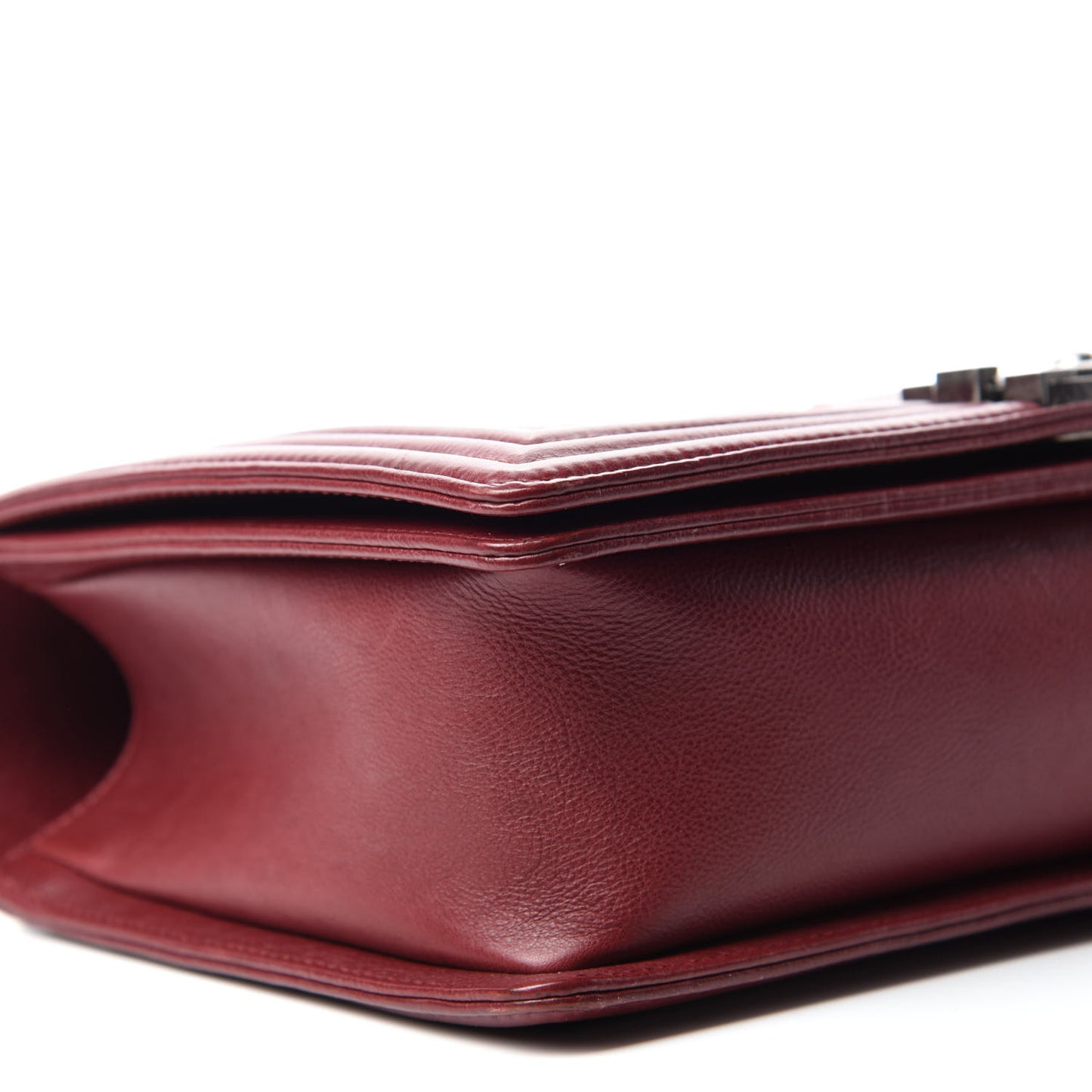 Calfskin Quilted Double Stitch New Medium Boy Flap Burgundy