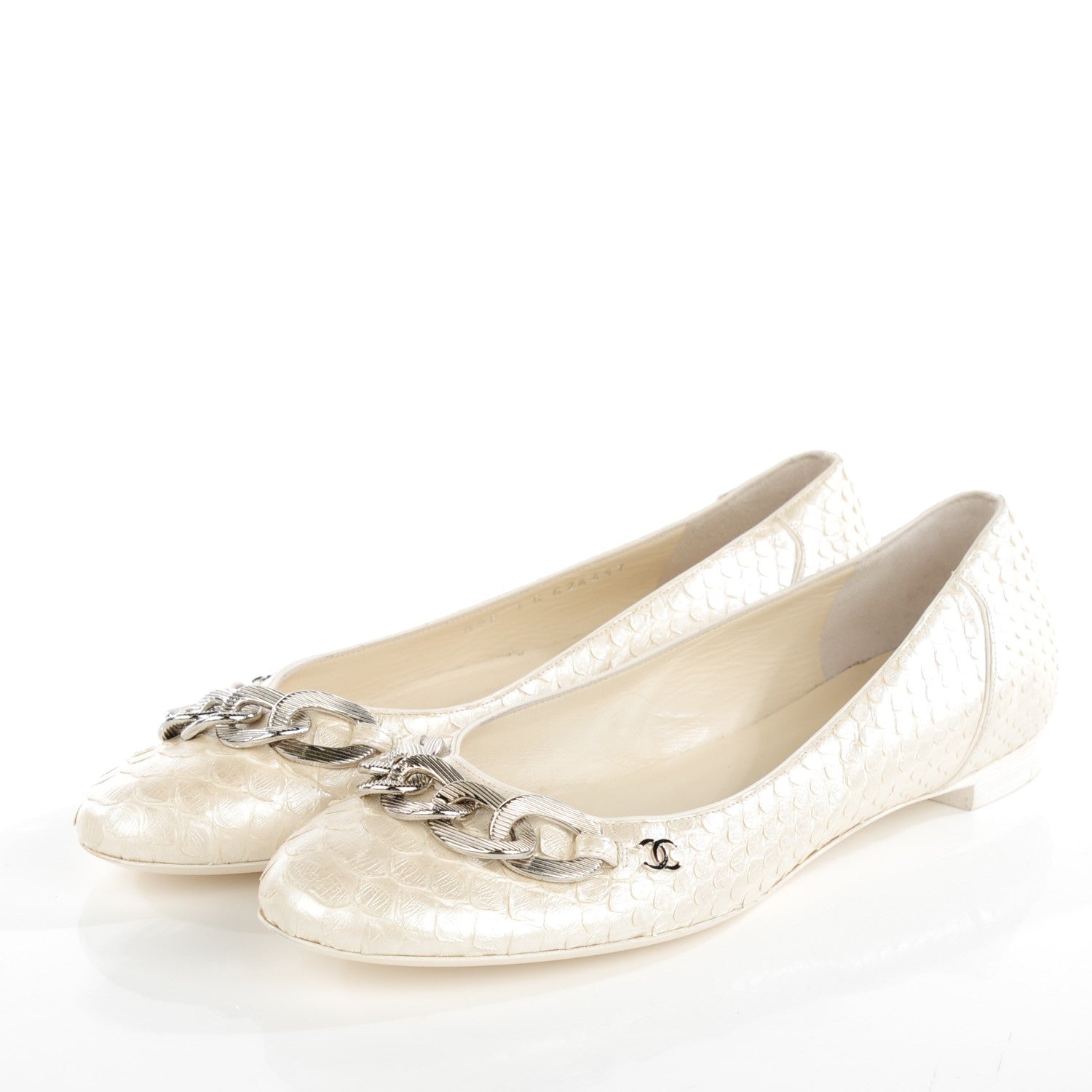 Chanel Python CC Ballerina Flats 38.5 Ivory 3 of 9