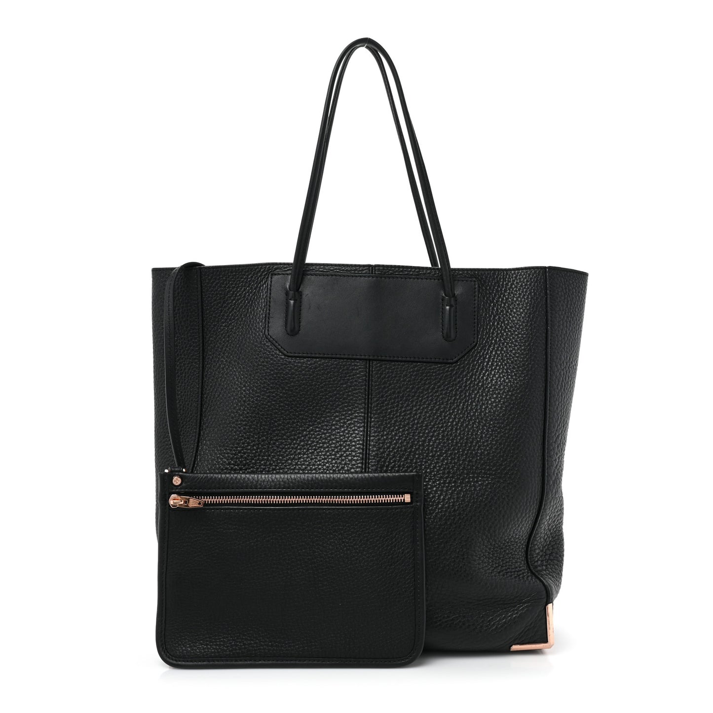 Pebbled Calfskin Large Prisma Skeletal Tote Black Rose Gold Hardware