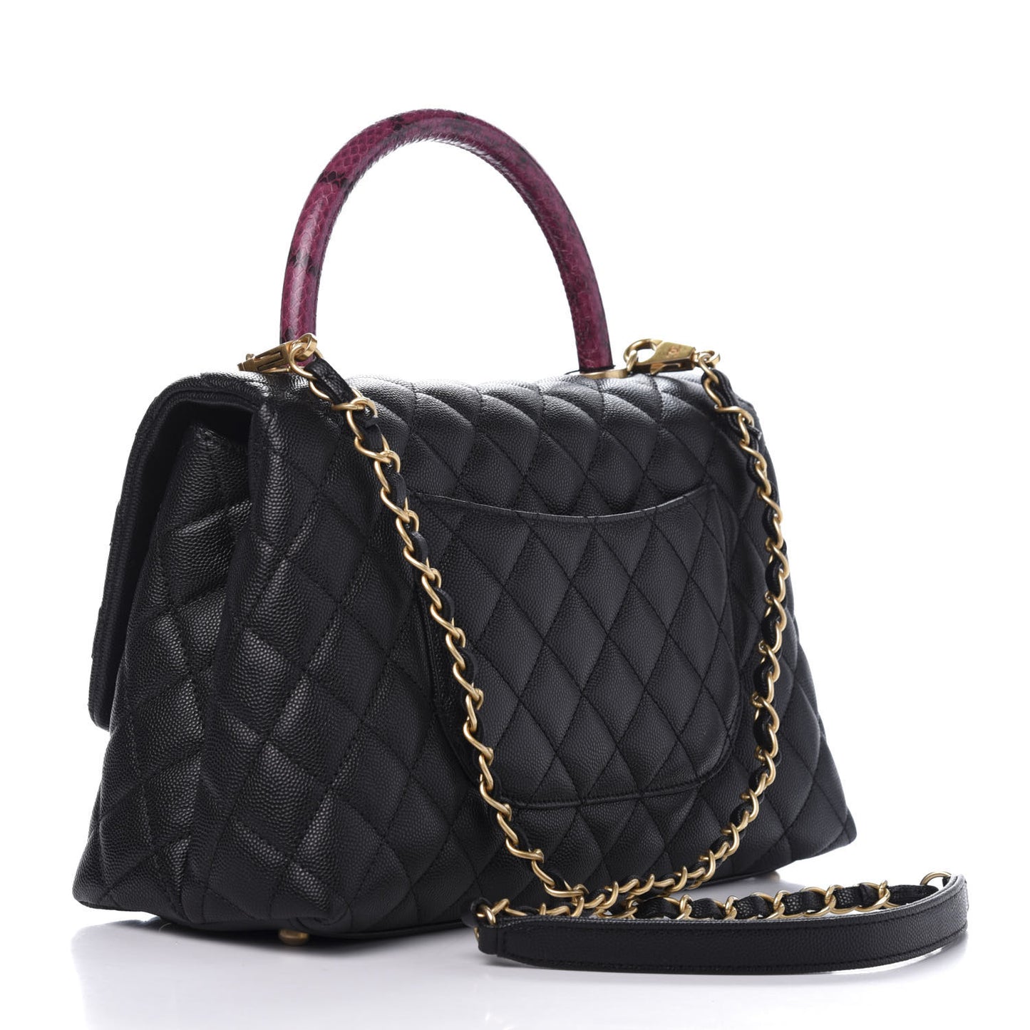 Caviar Elaphe Quilted Small Coco Handle Flap Black
