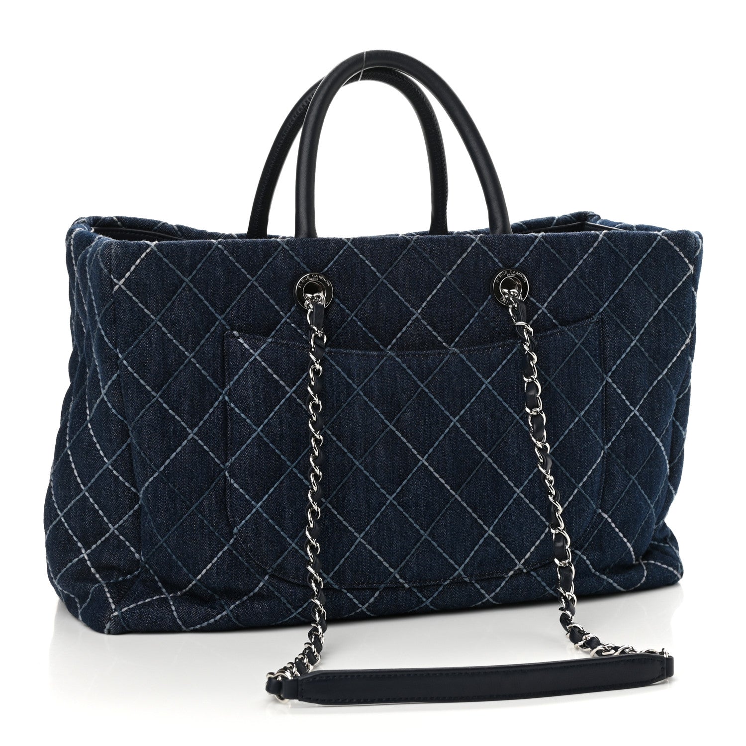 Chanel Denim Quilted Large Coco Handle Shopping Tote Blue 3 of 11