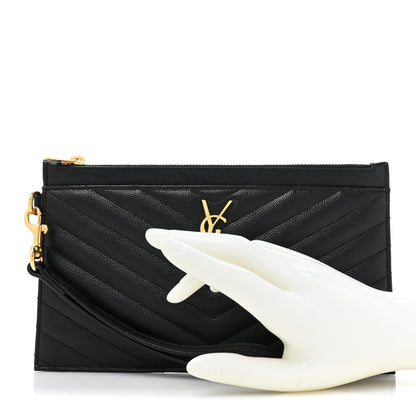 Saint Laurent Grain De Poudre Chevron Monogram Large Bill Pouch Black 2 of 12